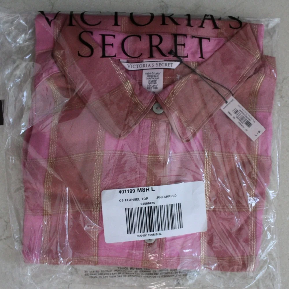 Victoria Secret | Flannel Top Rose Blush Plaid